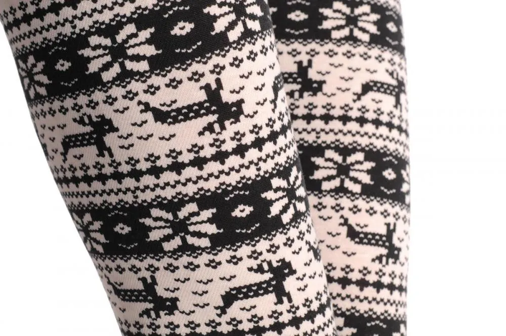 White & Black Reindeers Aztec Jacquard Knit