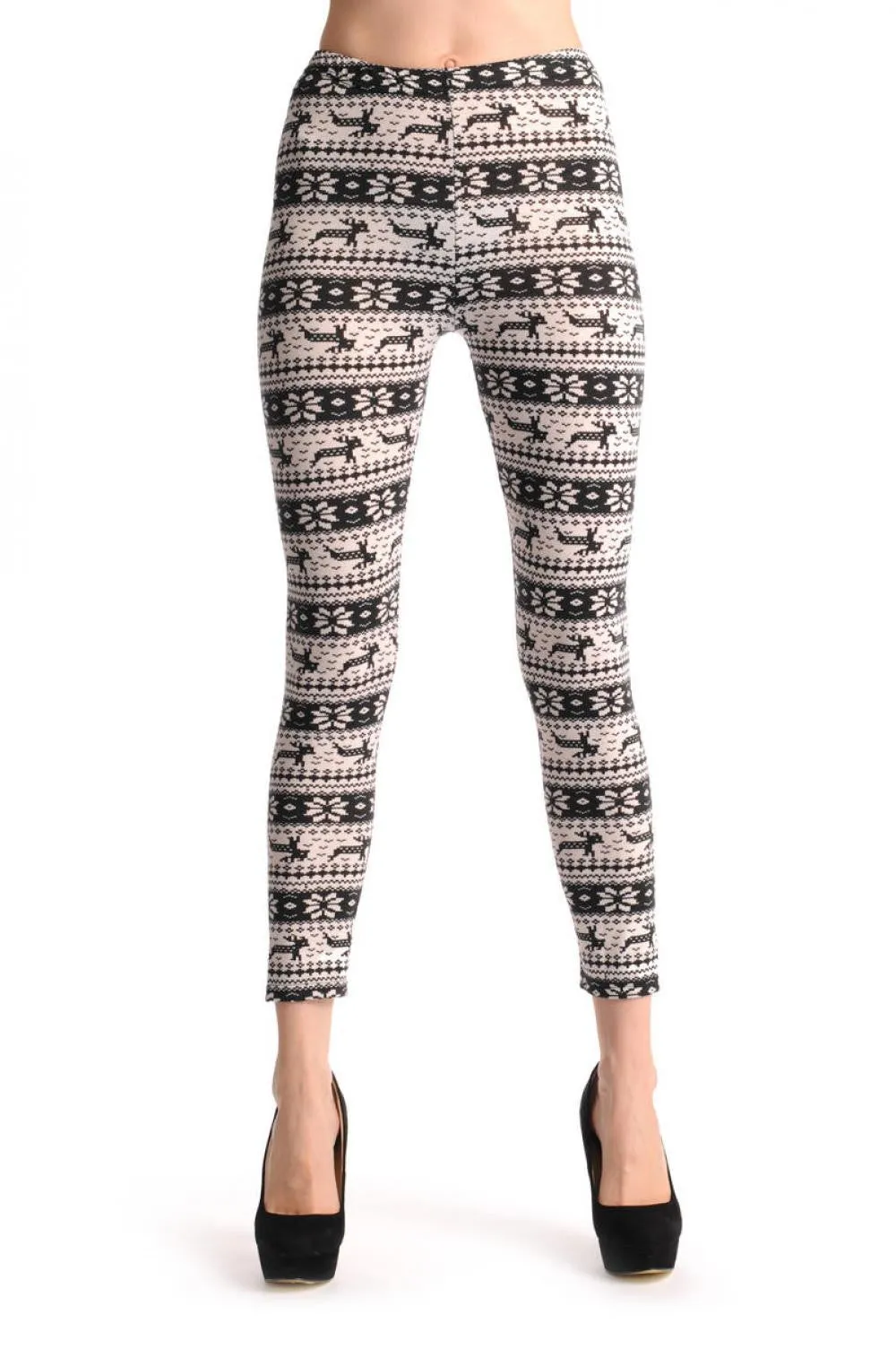 White & Black Reindeers Aztec Jacquard Knit