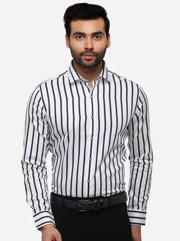 White & Black Striped Slim Fit Party Wear Shirt | Wyre