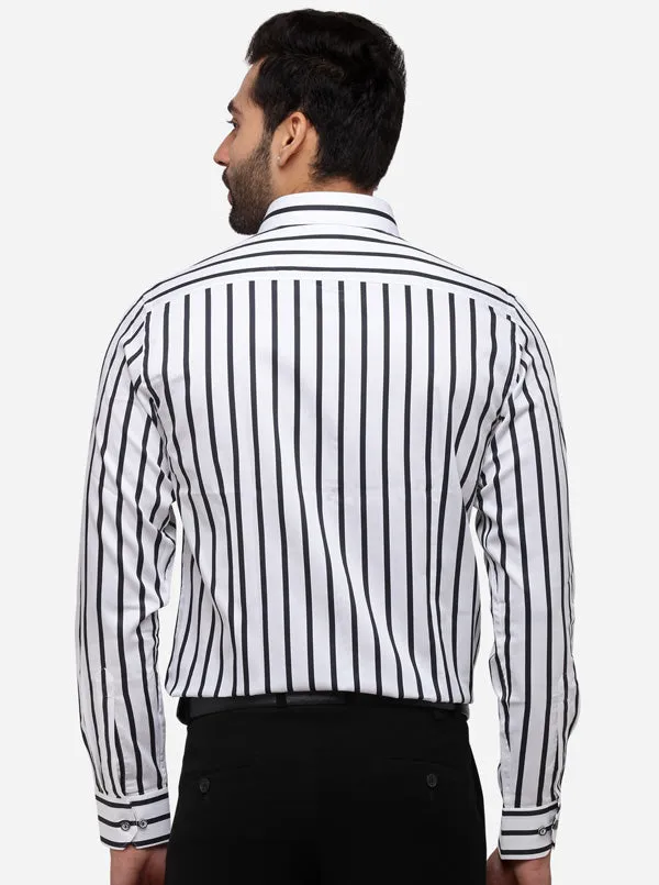 White & Black Striped Slim Fit Party Wear Shirt | Wyre