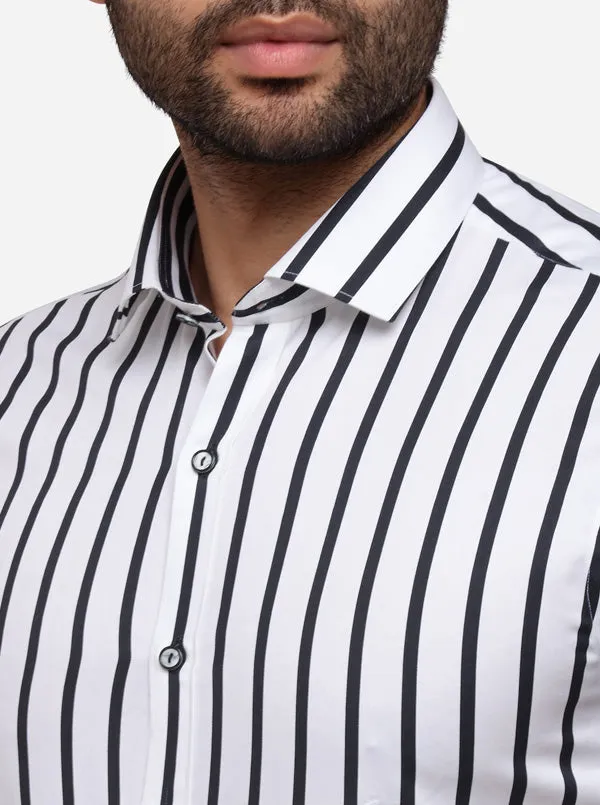 White & Black Striped Slim Fit Party Wear Shirt | Wyre