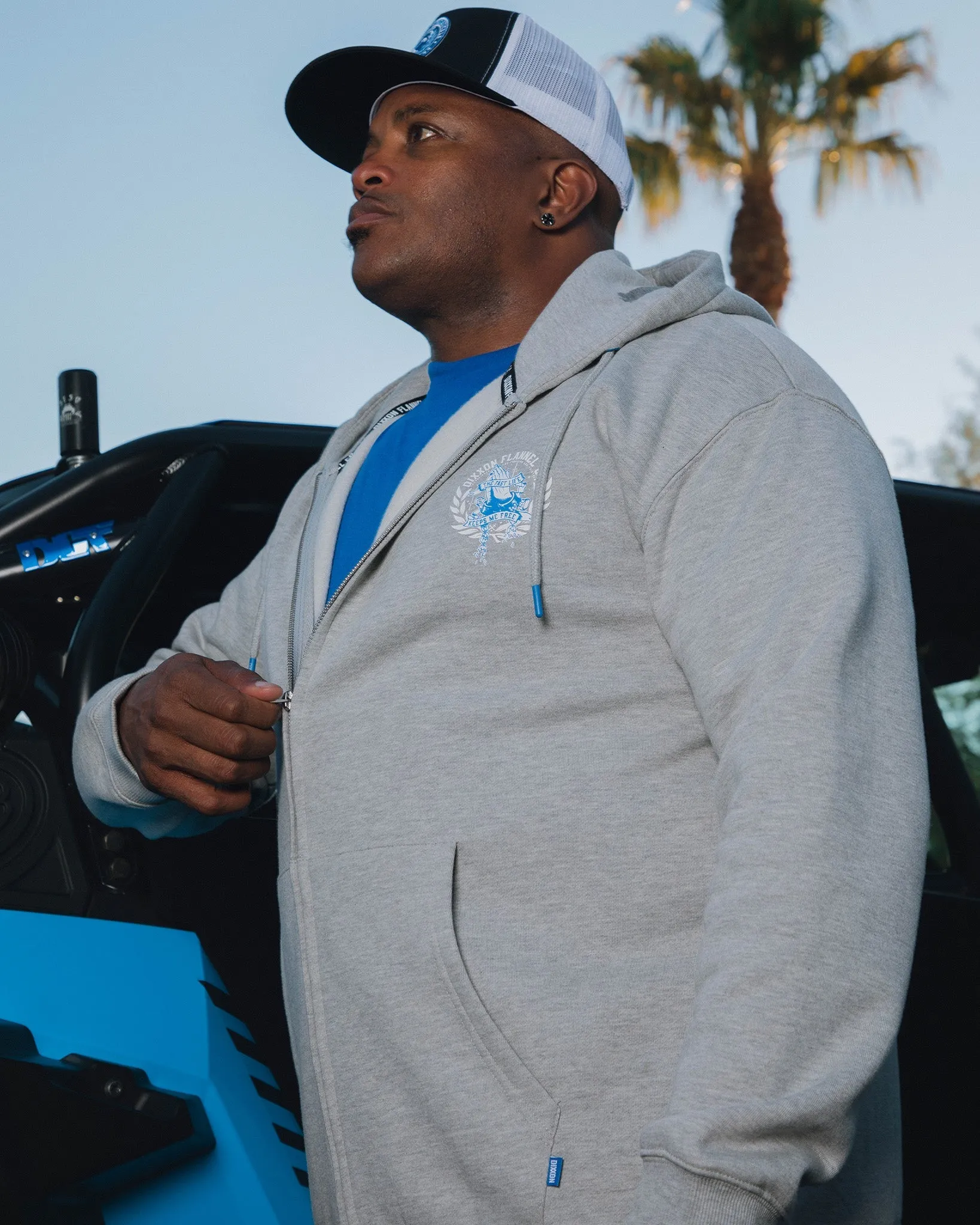 White & Blue Otto Zip Up Hoodie - Heathered Gray