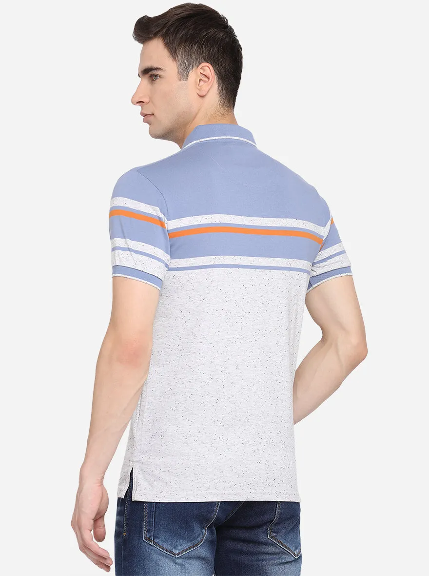 White & Blue Striped Slim Fit Polo T-Shirt | JadeBlue