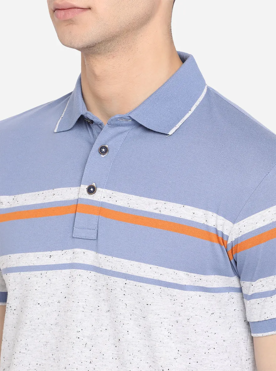 White & Blue Striped Slim Fit Polo T-Shirt | JadeBlue