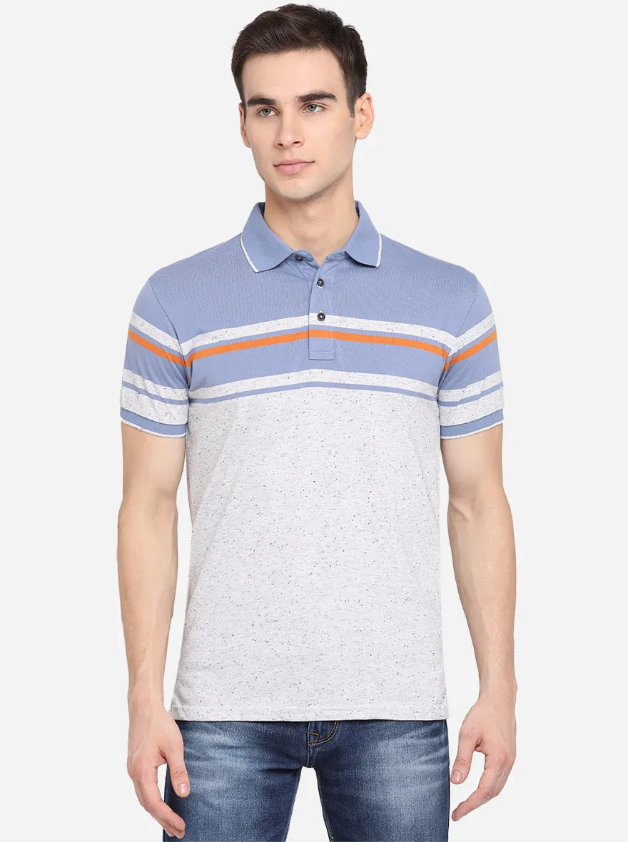 White & Blue Striped Slim Fit Polo T-Shirt | JadeBlue