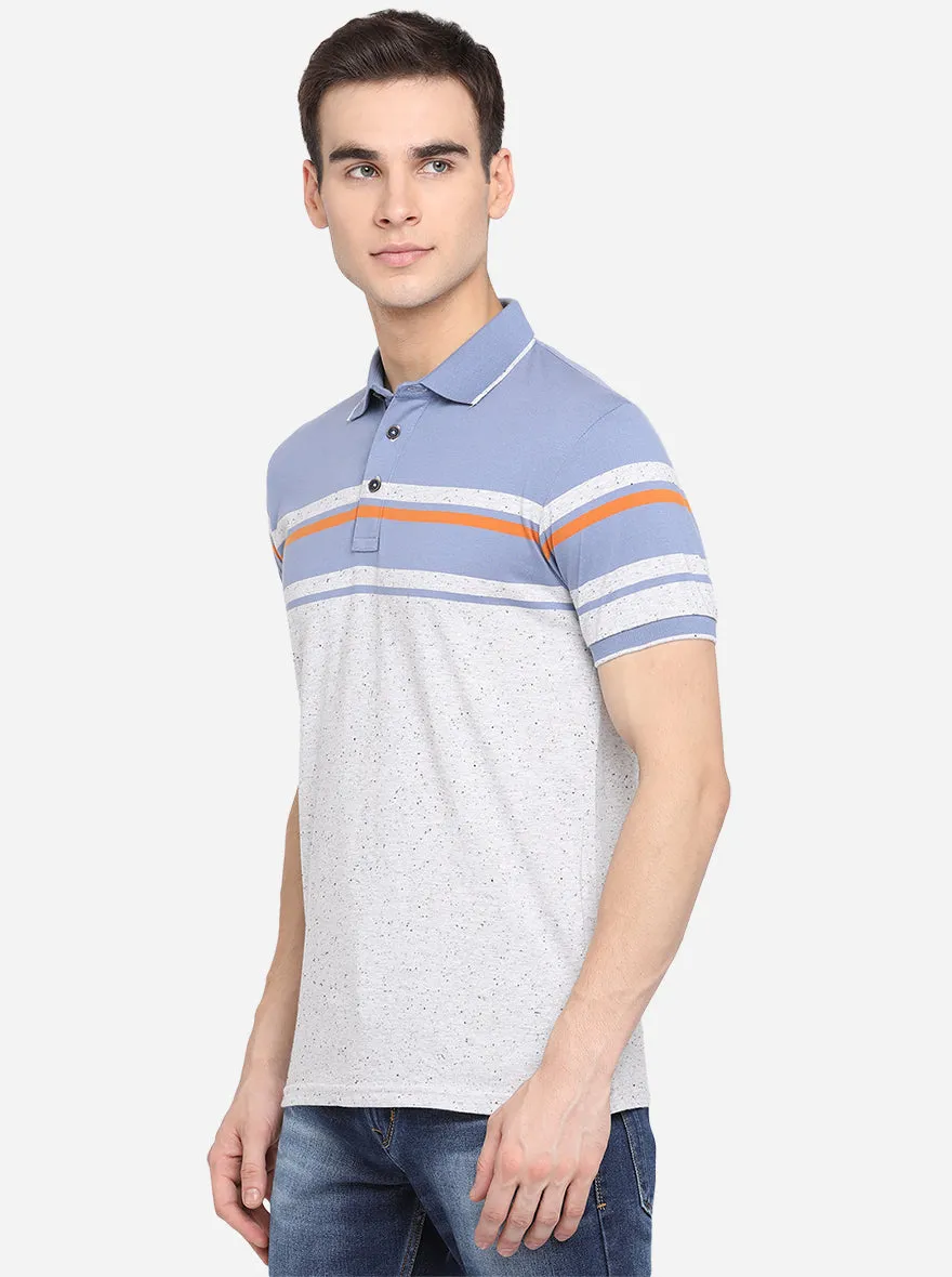 White & Blue Striped Slim Fit Polo T-Shirt | JadeBlue