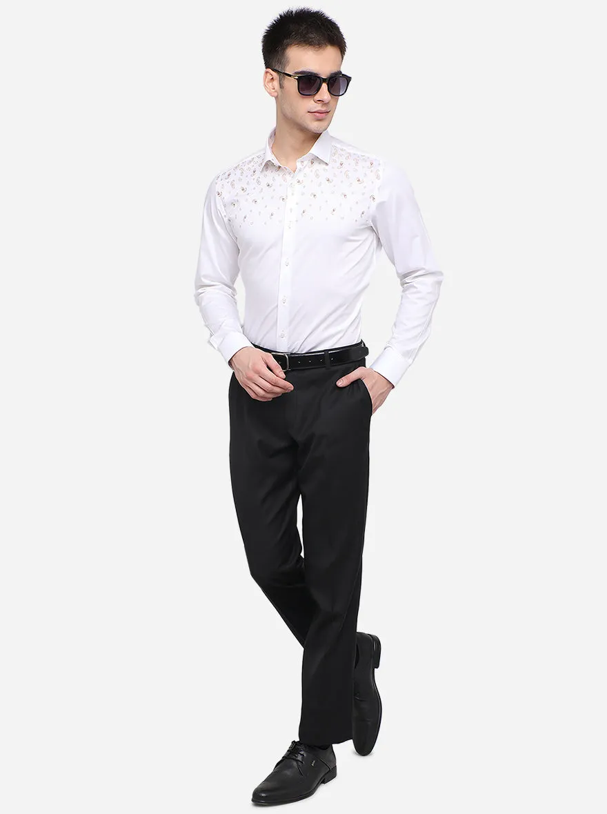 White & Brown Printed Slim Fit Party Wear Shirt | JB Studio