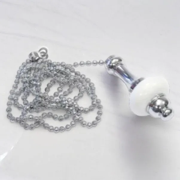 White & Chrome Ceramic Light Pull & Chain