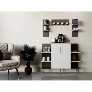 White & Gray Coffee Corner Cabinet – Elegant & Functional Design