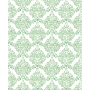 White & Green Damask Printed Backdrop