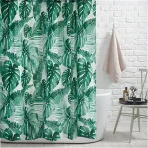 White & Green Tropical Print Shower Curtain