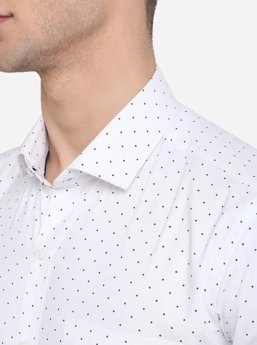 White & Grey Printed Slim Fit Formal Shirt | Greenfibre