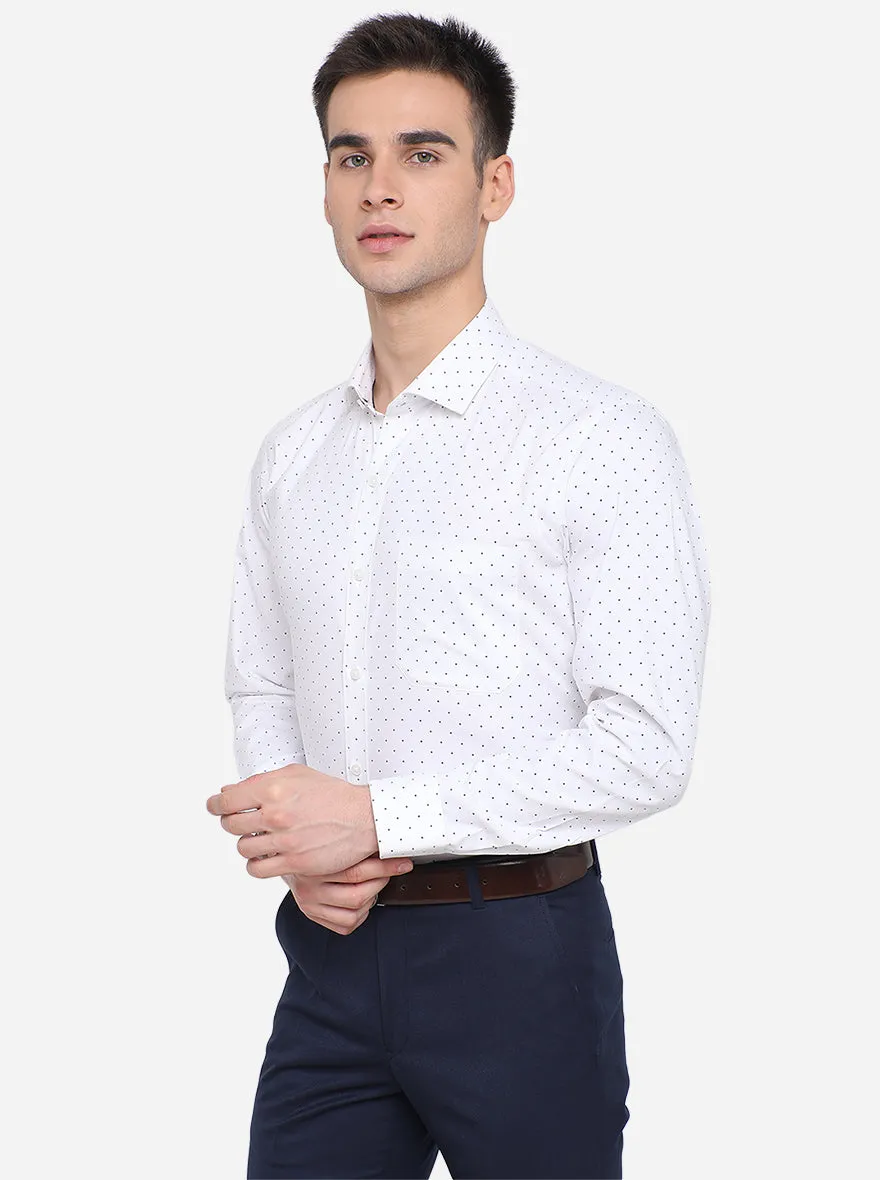 White & Grey Printed Slim Fit Formal Shirt | Greenfibre