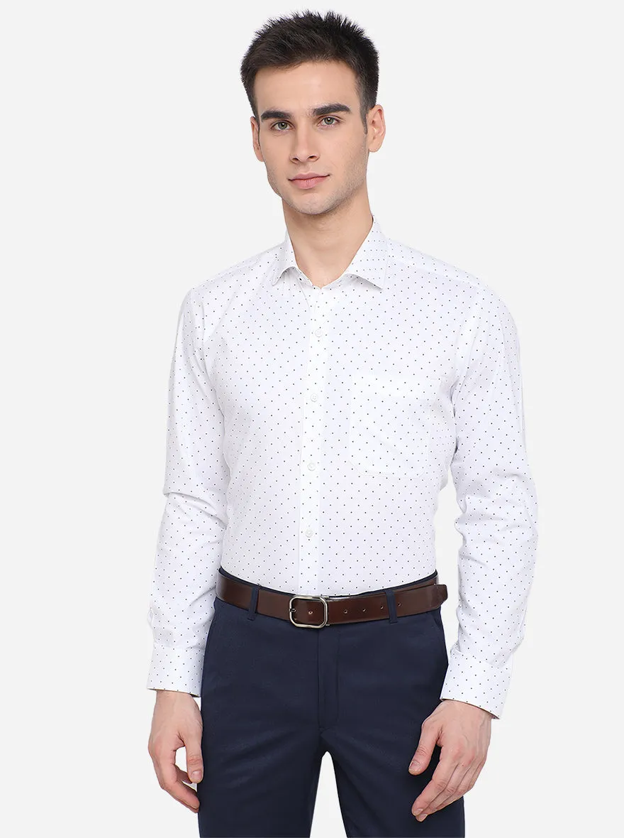 White & Grey Printed Slim Fit Formal Shirt | Greenfibre