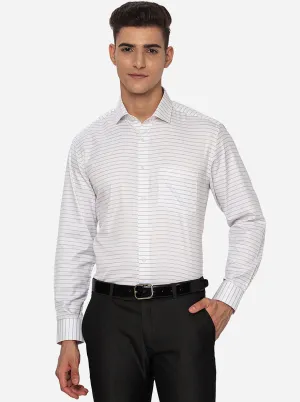 White & Grey Striped Regular Fit Formal Shirt | Greenfibre