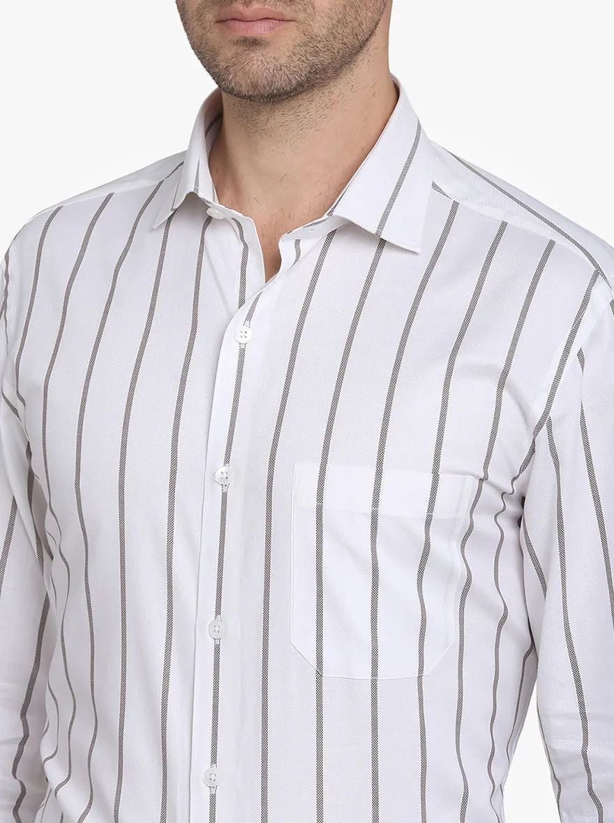 White & Grey Striped Slim Fit Formal Shirt | Metal