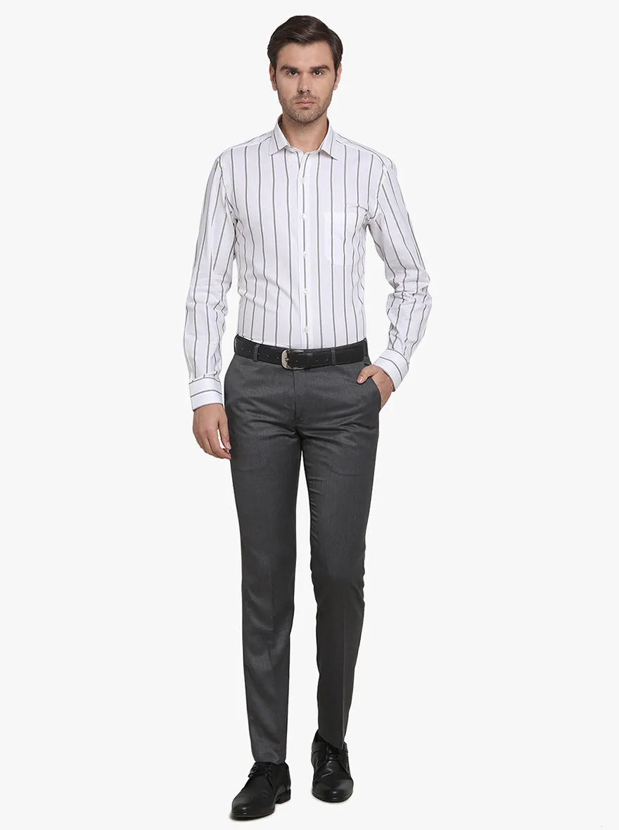 White & Grey Striped Slim Fit Formal Shirt | Metal