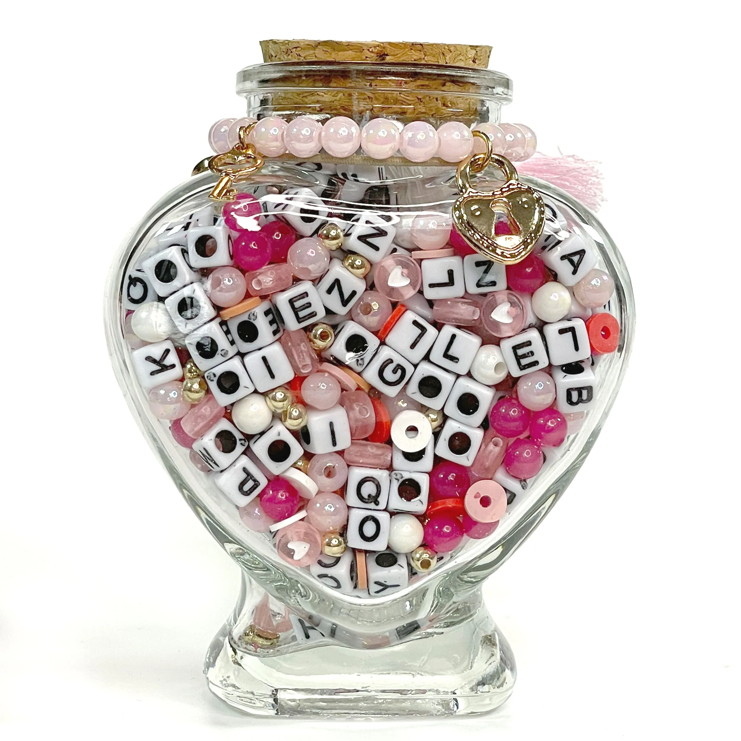 White & Pink Heart Bead Jar