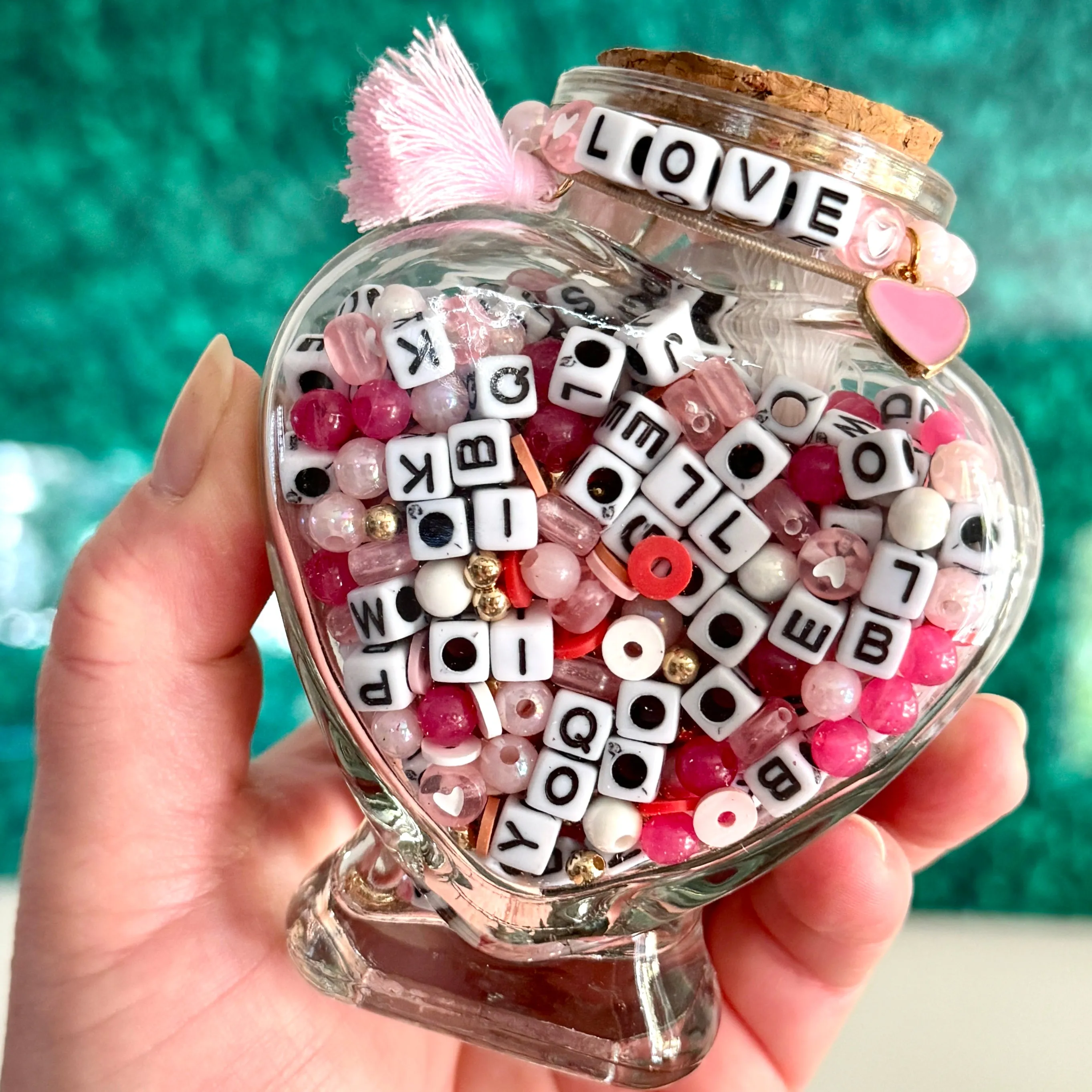 White & Pink Heart Bead Jar