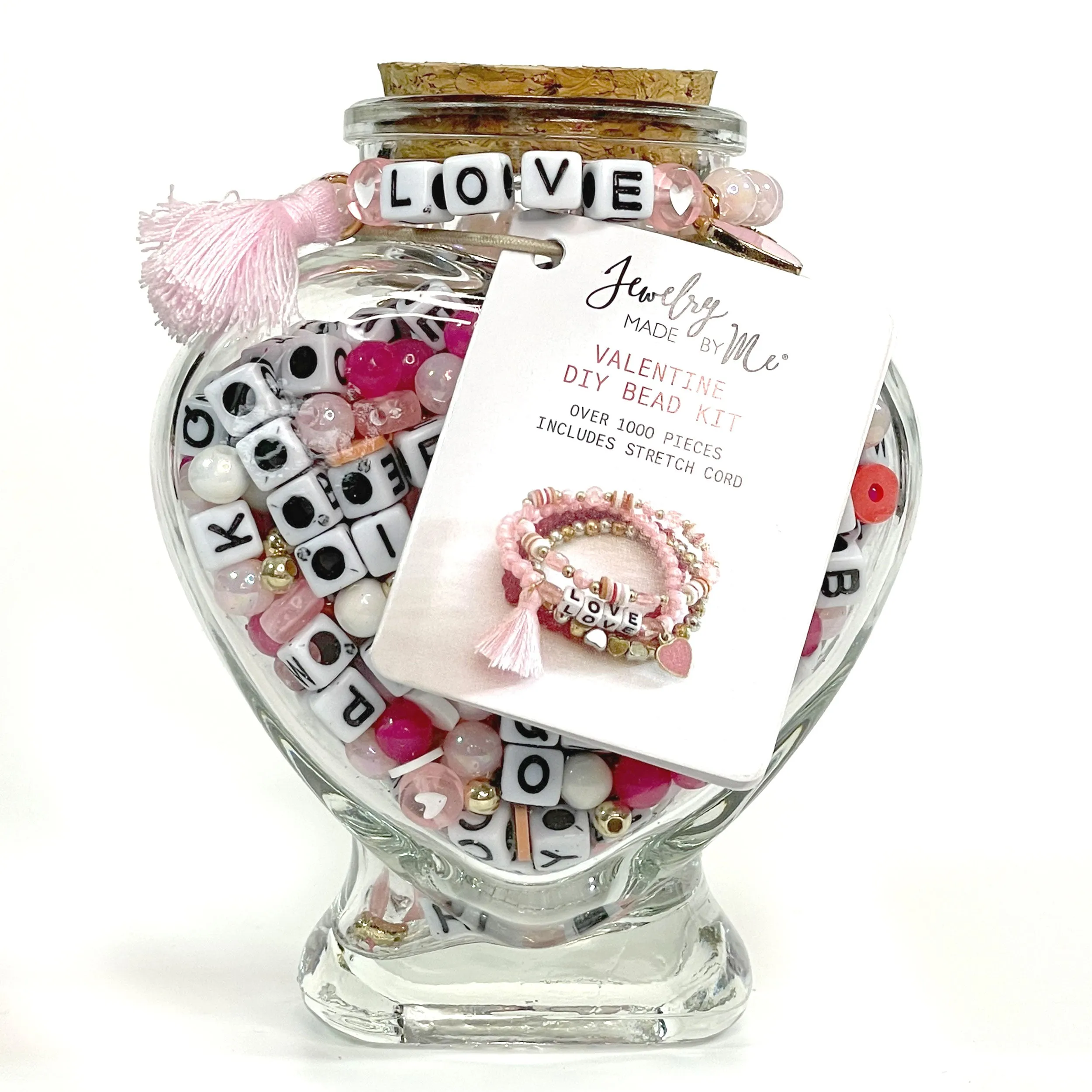 White & Pink Heart Bead Jar