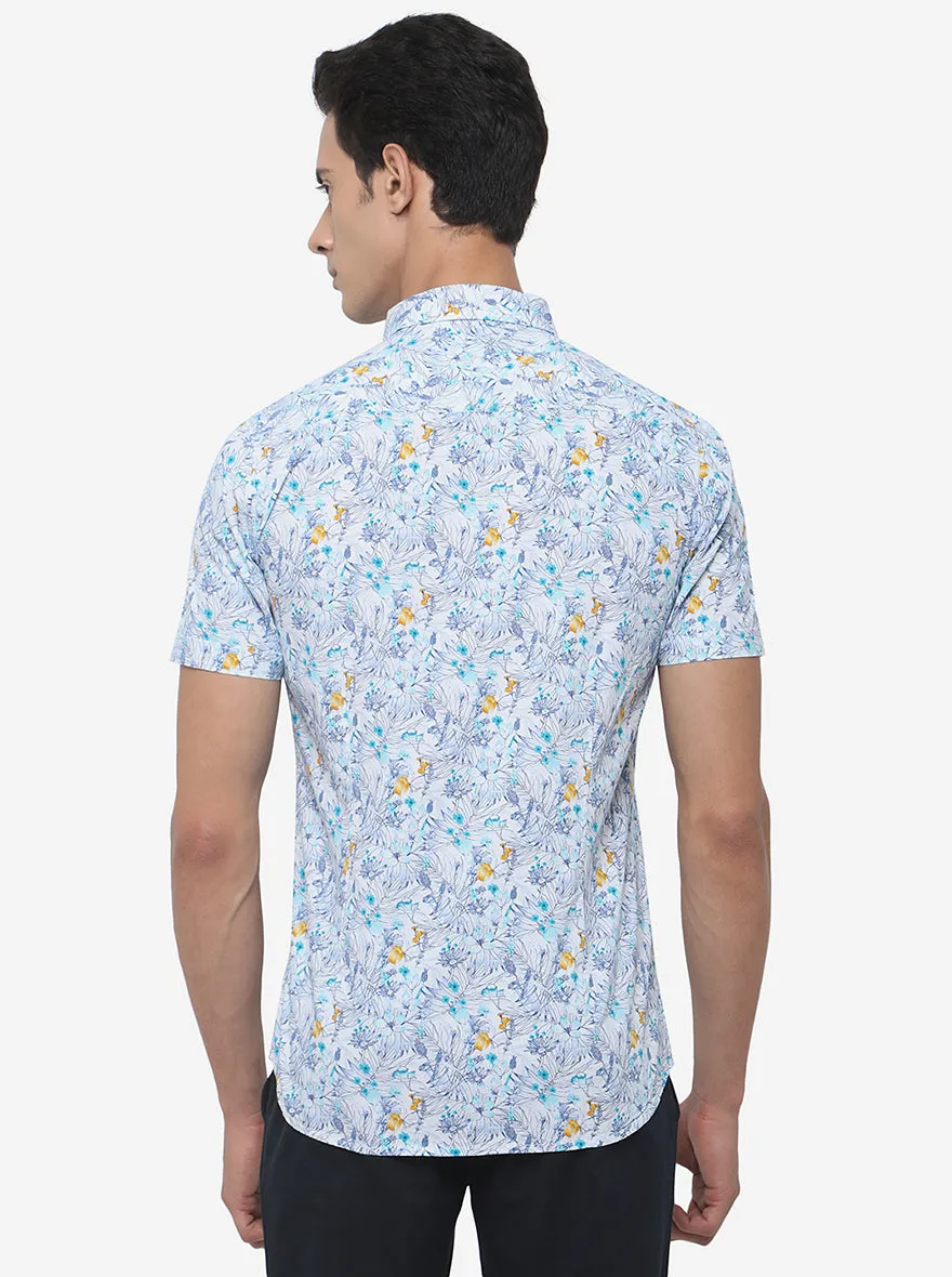 White & Purple Printed Slim Fit Semi Casual Shirt | JadeBlue