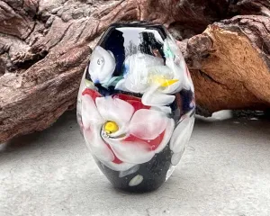 White & Red Floral Lampwork Focal Bead SRA