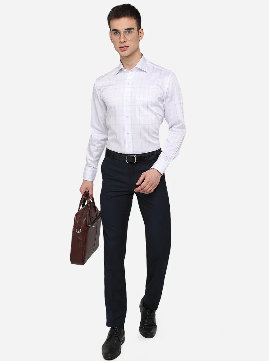 White & Sky Blue Checked Regular Fit Formal Shirt | JadeBlue