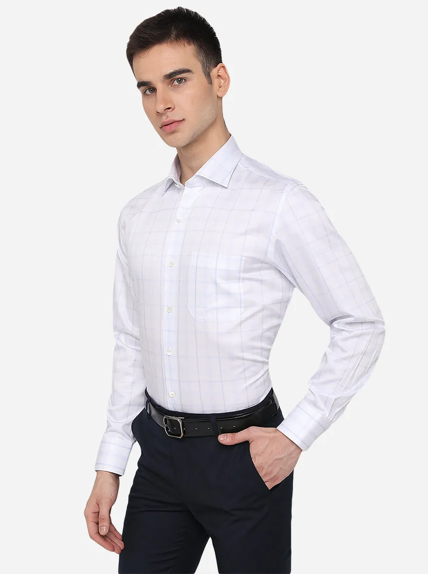 White & Sky Blue Checked Regular Fit Formal Shirt | JadeBlue