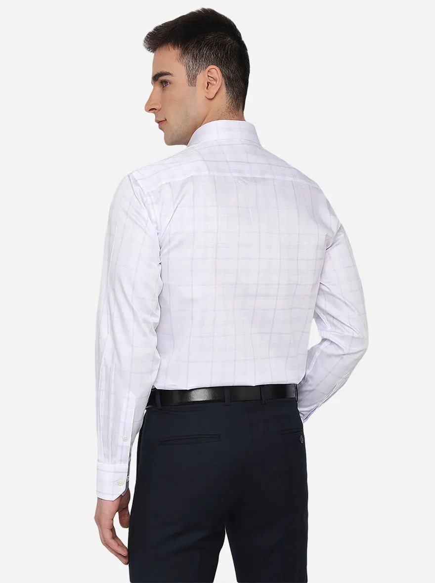 White & Sky Blue Checked Regular Fit Formal Shirt | JadeBlue