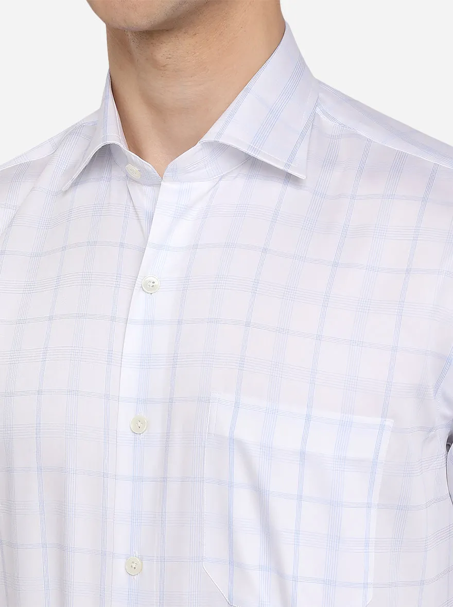 White & Sky Blue Checked Regular Fit Formal Shirt | JadeBlue