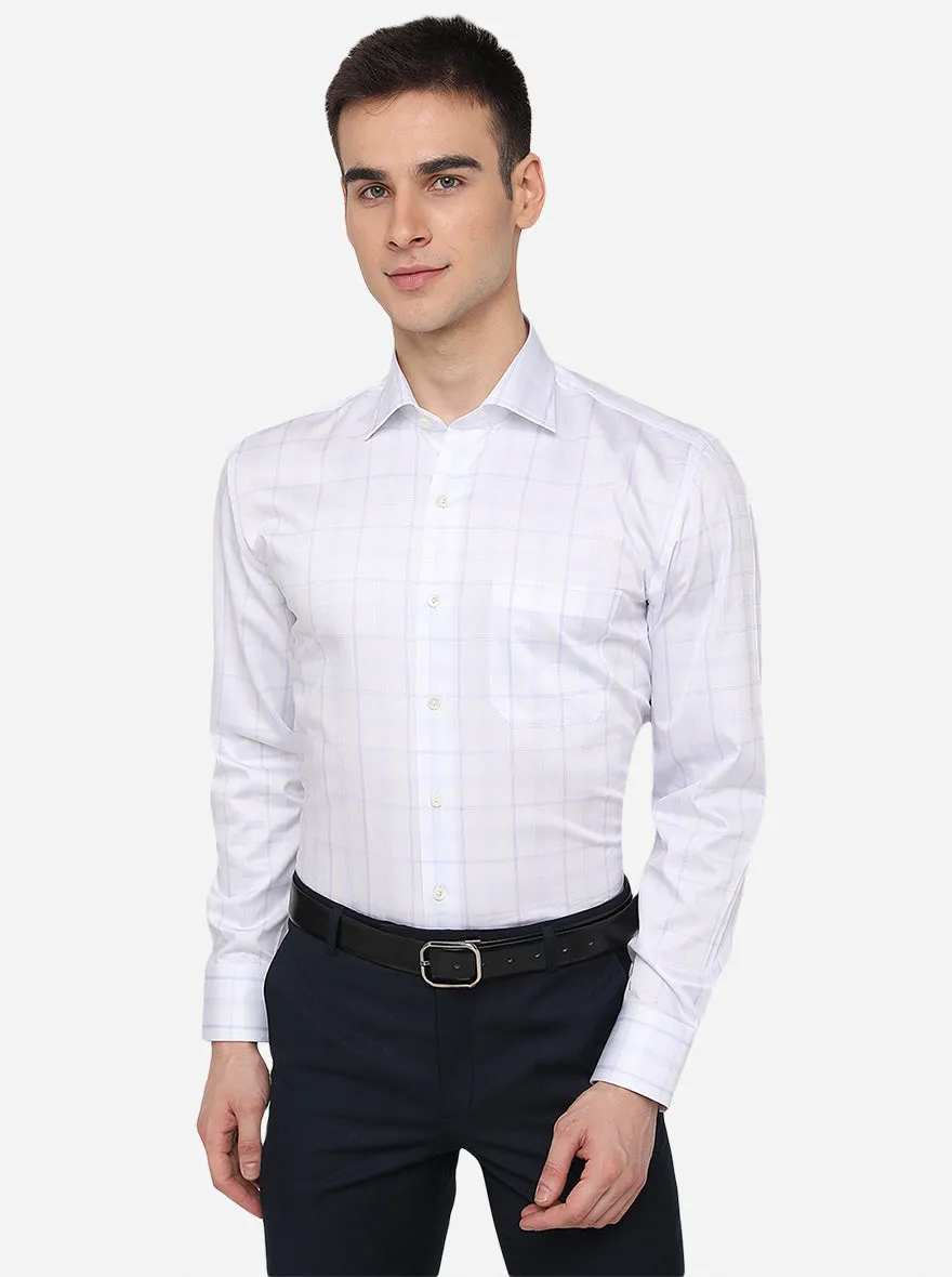 White & Sky Blue Checked Regular Fit Formal Shirt | JadeBlue