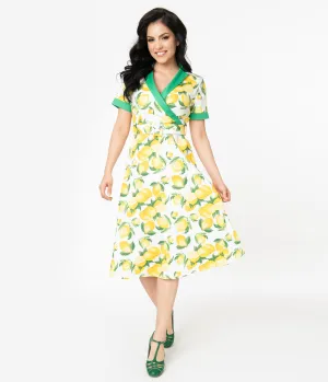 White & Yellow Lemon Print Swing Dress