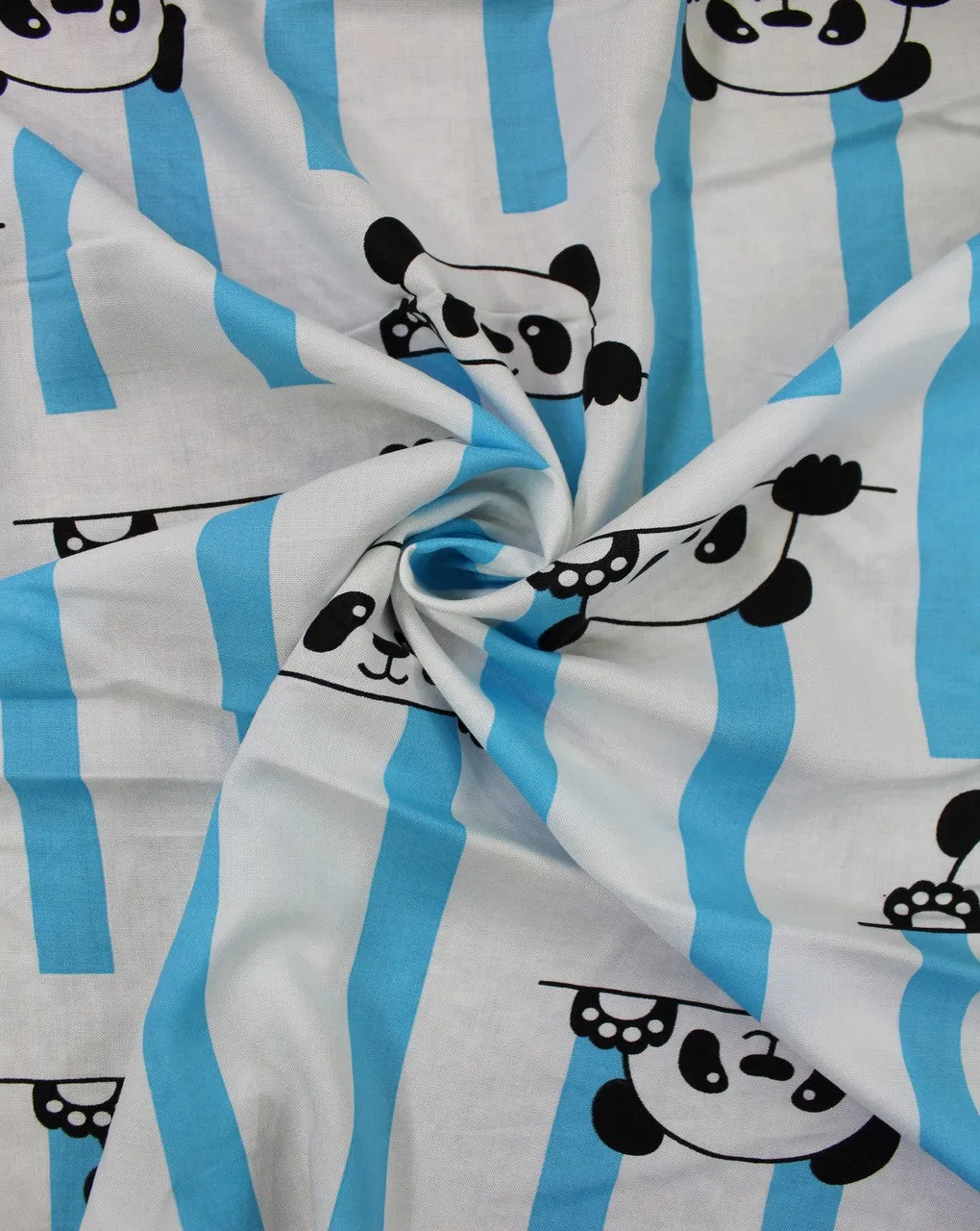 White And Black & Cyan Kids Print Rayon Fabric