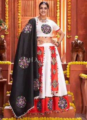 White And Black Kutchi Embroidered Rajwadi Chaniya Choli