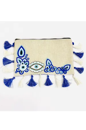 White And Blue Beads Embroidered Sling Bag