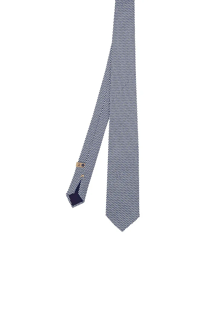 White and Blue classic motif printed silk tie