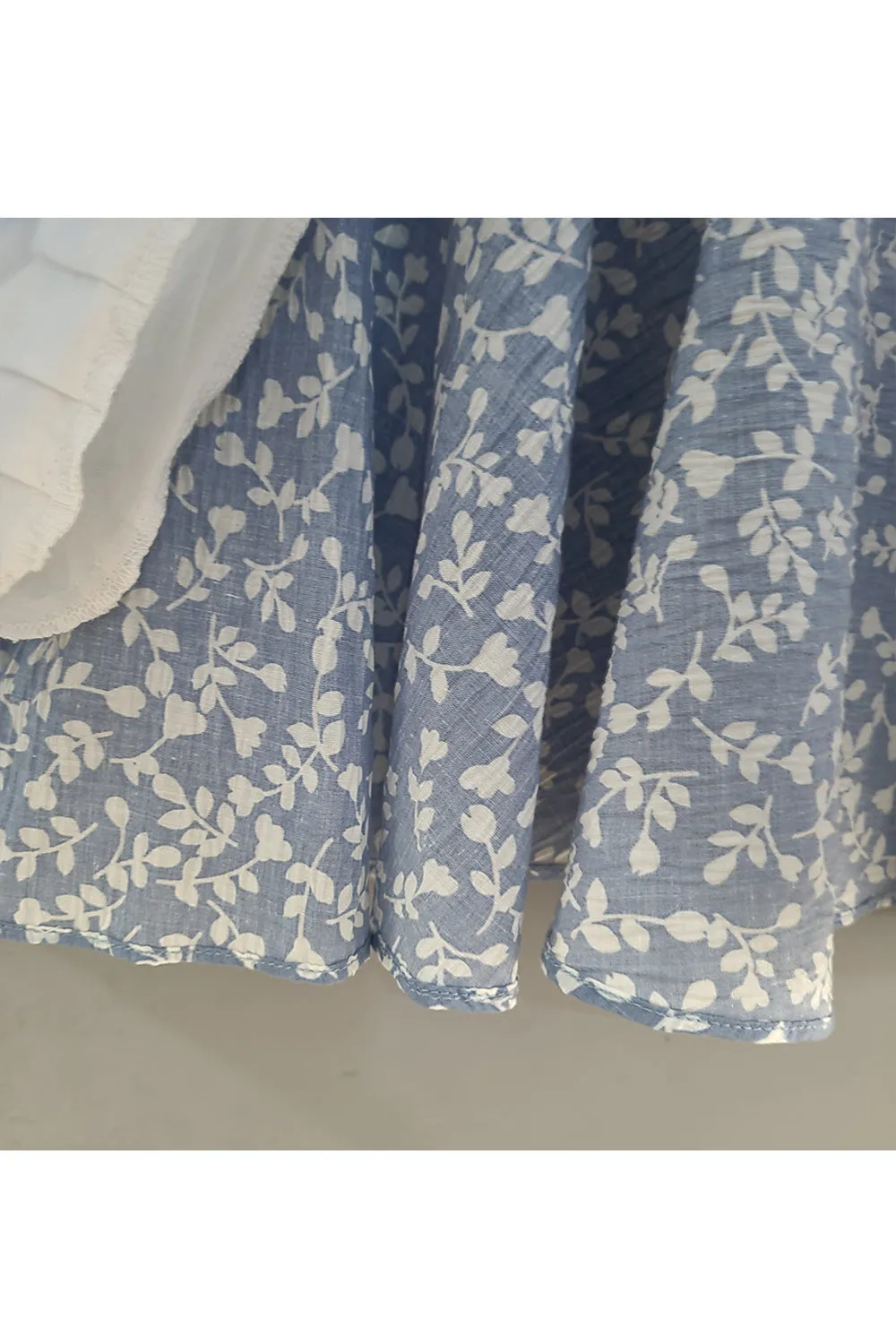 White And Blue Floral Printed Cotton Frock