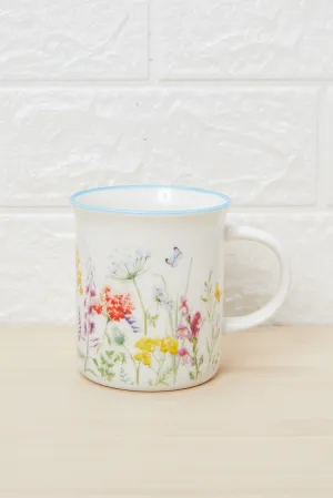 White And Blue Floral Printed Mug