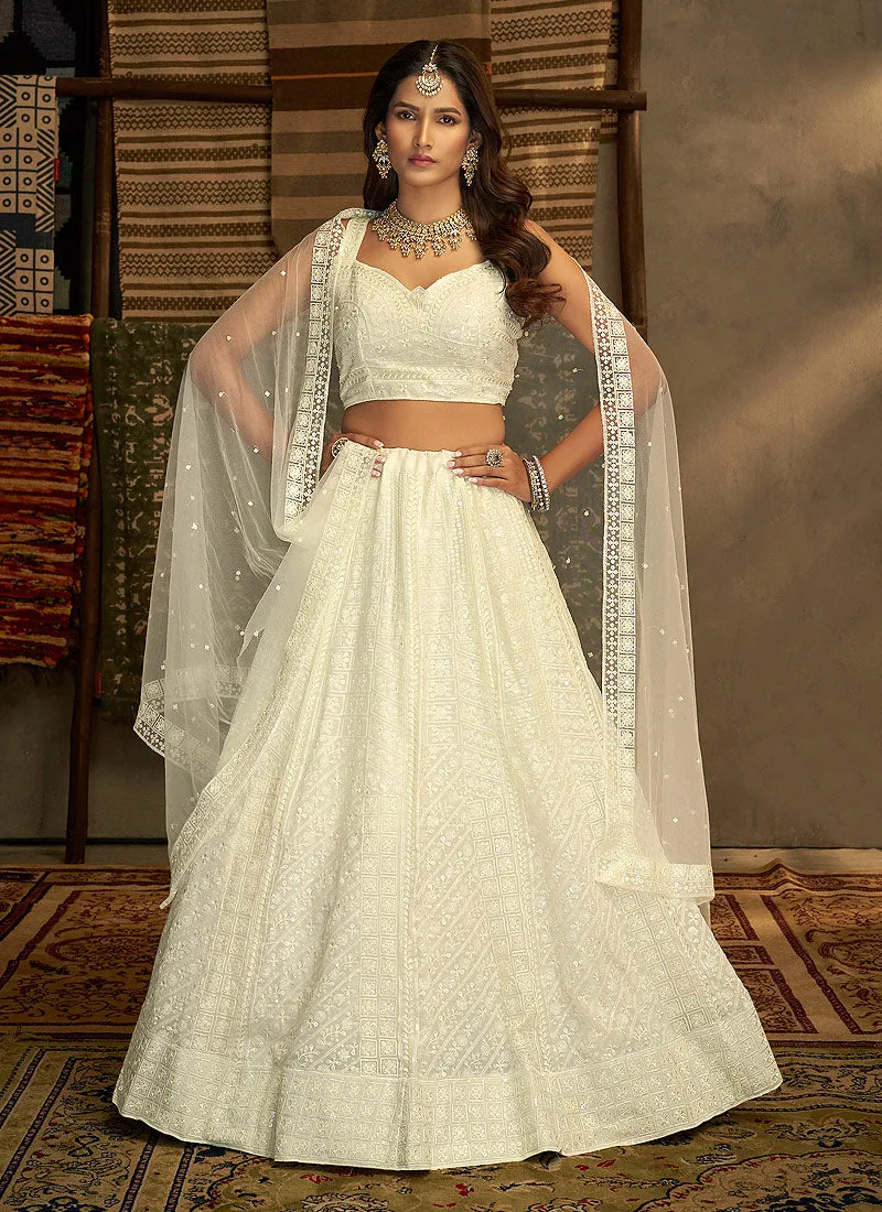 White And Gold Stylish Embroidered Lehenga Choli