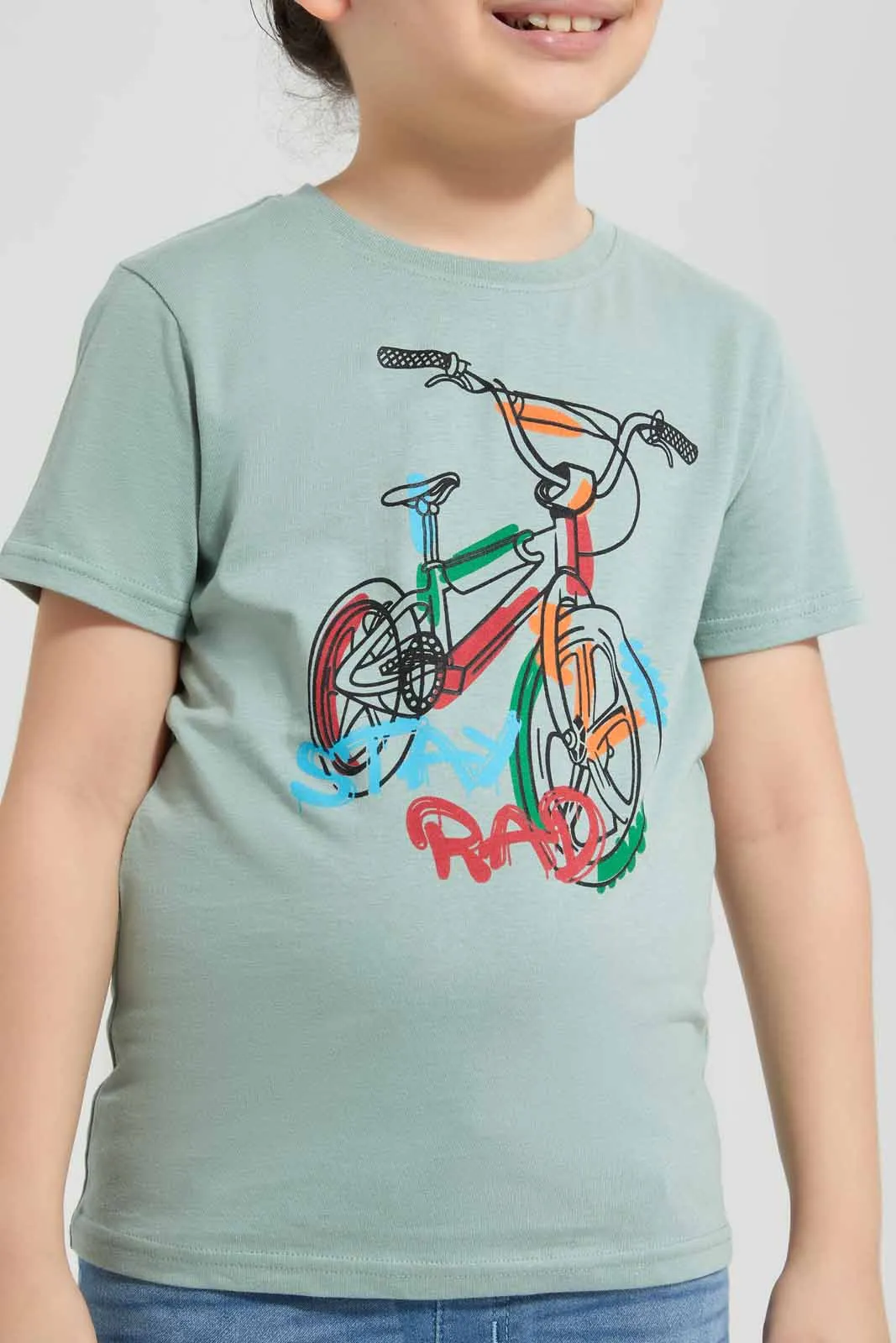 White And Green Bicycle T-Shirts Set (Pack Of 2)