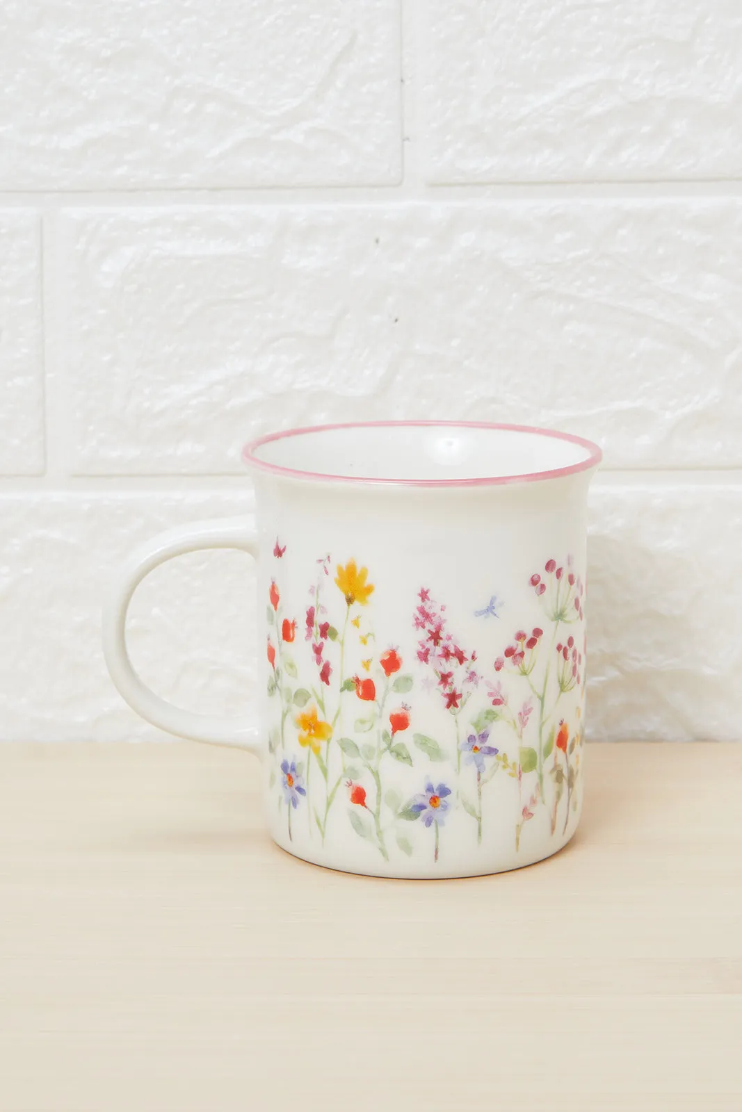 White And Pink Floral Printed Mug