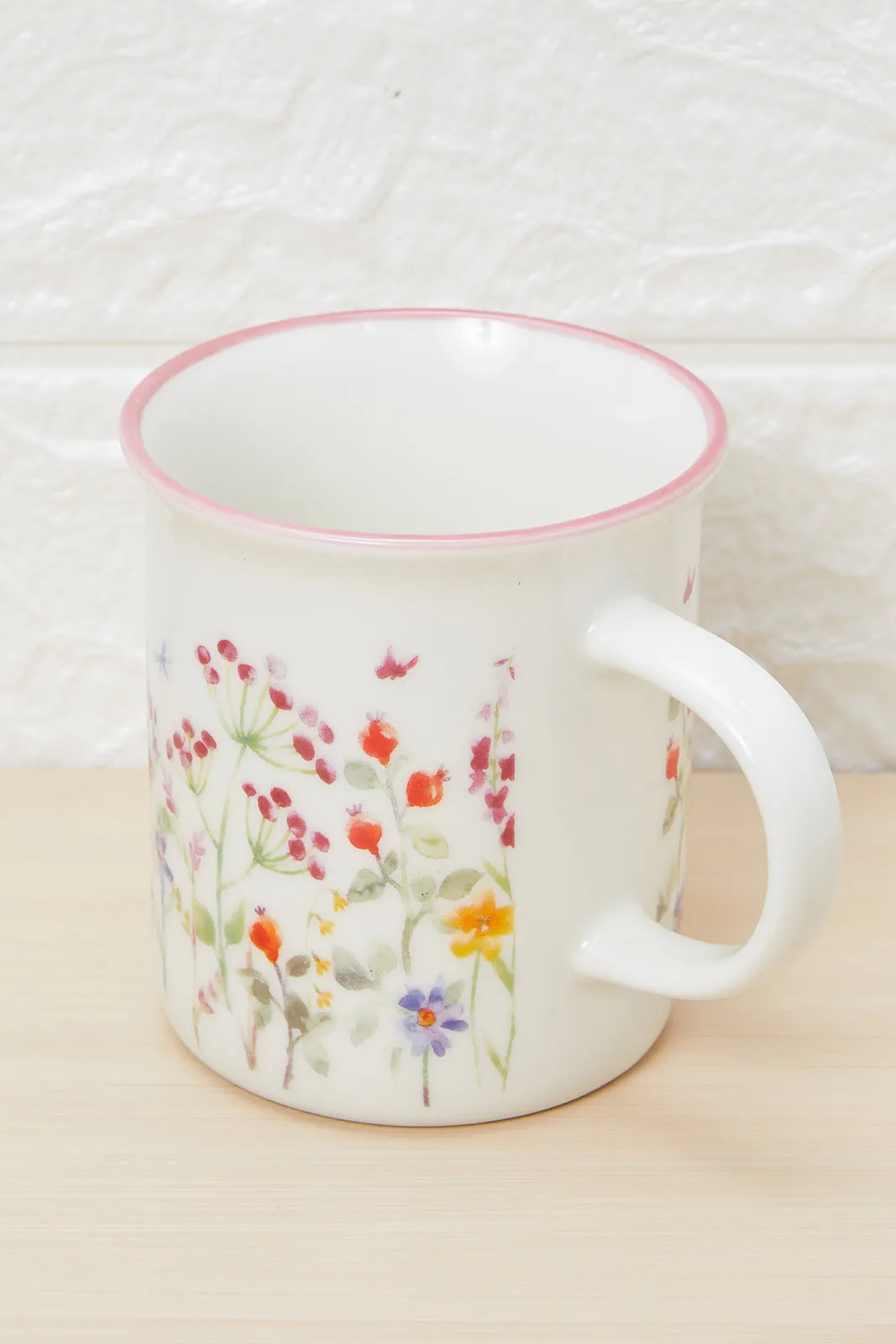 White And Pink Floral Printed Mug