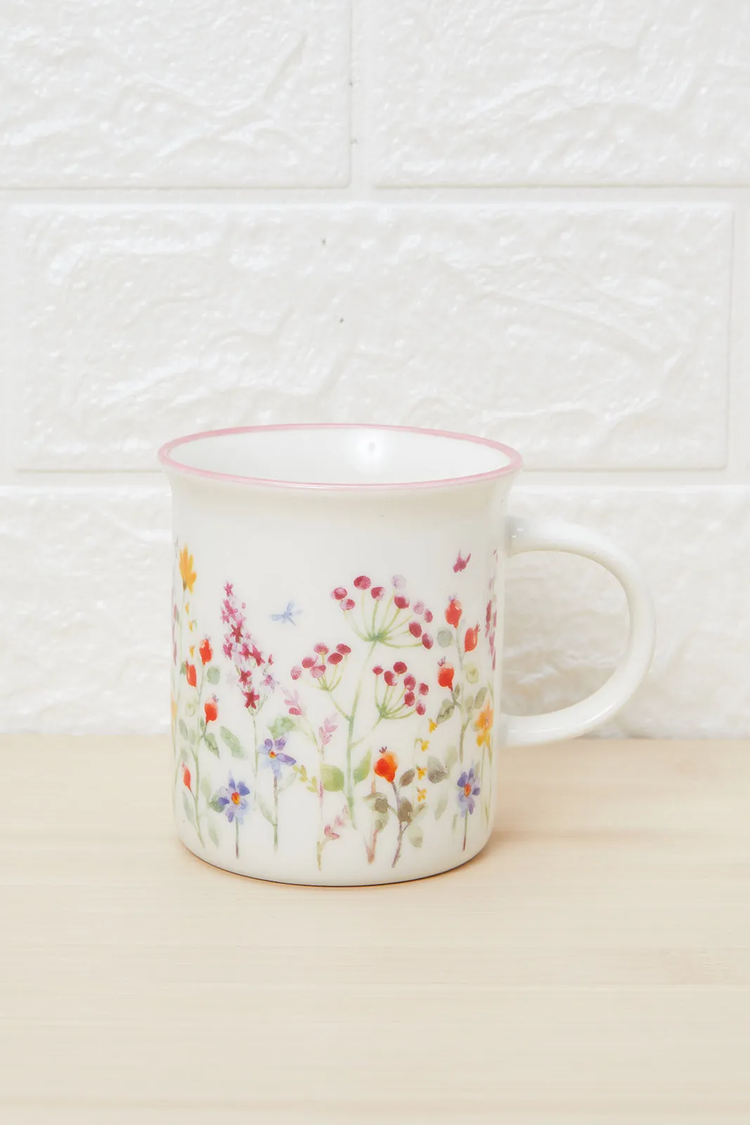 White And Pink Floral Printed Mug