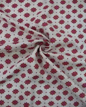 White And Red & Pink Floral Print Rayon Fabric