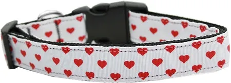 White And Red Dotty Hearts Nylon Dog Collar Medium Narrow