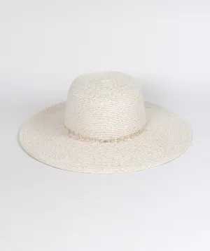 White and Silver Metallic Weave Wide Brim Hat