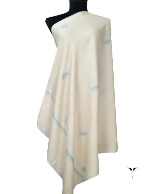 White and Sky Blue Embroidery Pashmina Shawl 7354