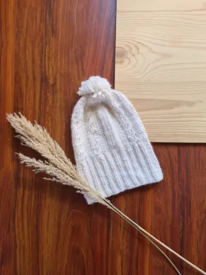 White Angora Beanie with Pom - Pom