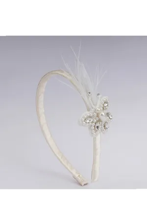 White Beaded And Feathered Butterfly Embellished Hairband