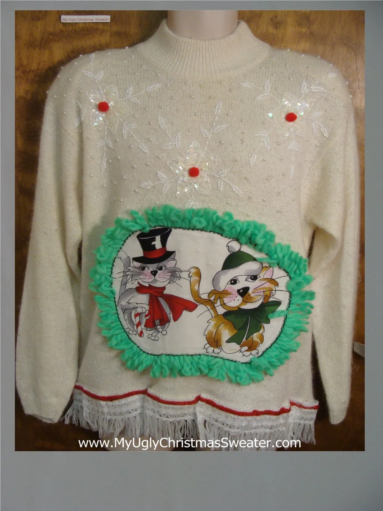 White Bling Cat Christmas Sweater